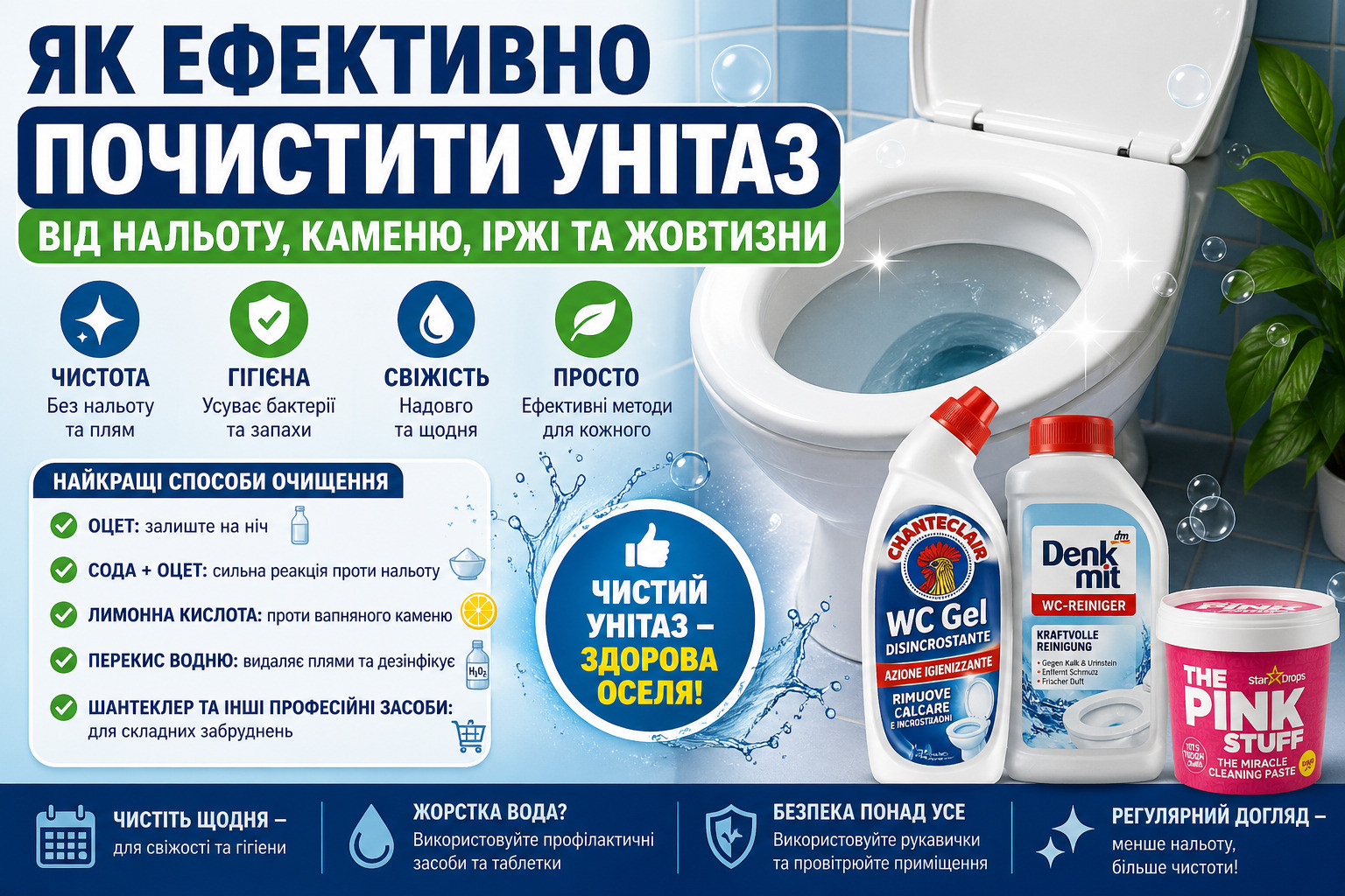 Как эффективно очистить унитаз от налета камня и отложений
